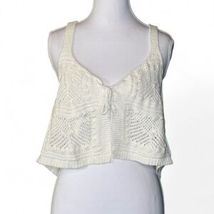 Abound White Knit Crochet Tie-Front Tank Top (XL)